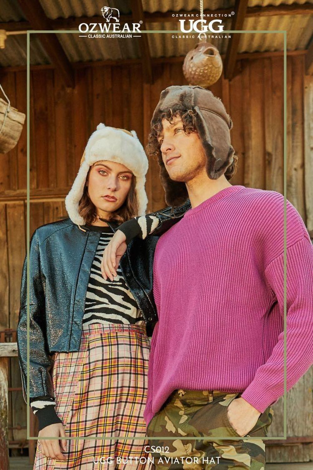 OZWEAR UGG 羊皮毛一体飞行员帽男女同款经典时尚保暖抗寒雷锋帽