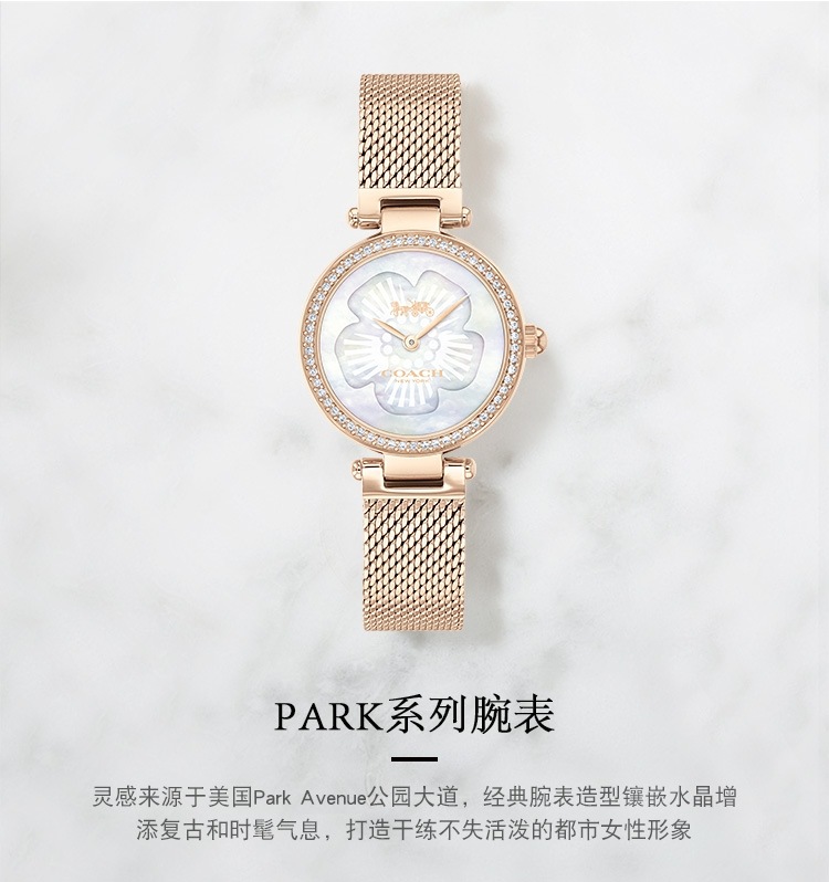 COACH/蔻驰新款热卖PARK系列母贝表盘水晶镶嵌编织链石英手表女士表14503511