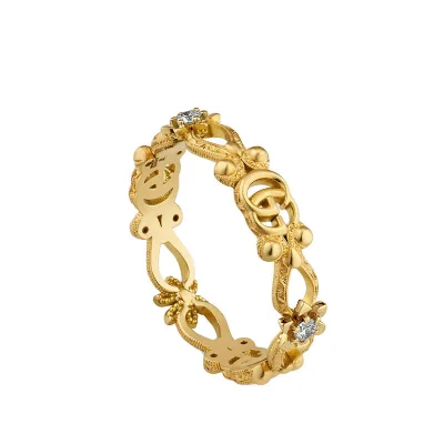 图片[1]-【包税】GUCCI/古驰 经典Flora系列 18K金黄金镶嵌3颗钻石双G花朵细节戒指指环-穿范儿