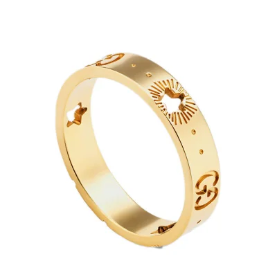 图片[1]-【包税】GUCCI/古驰 21新款 Icon系列 18k金黄金星星镂空图案双G戒指-穿范儿