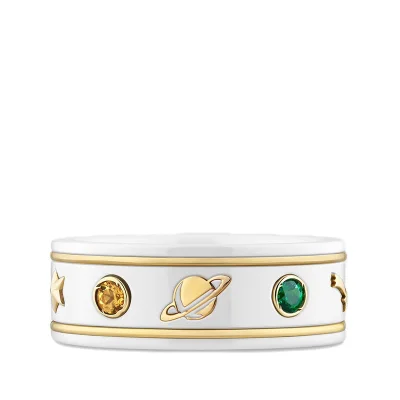 图片[1]-【包税】GUCCI/古驰 21新款 Icon系列 18k金黄金白色合成金属双G星星蜜蜂图案戒指-穿范儿
