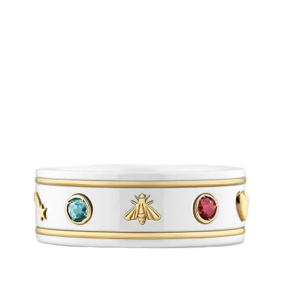 图片[2]-【包税】GUCCI/古驰 21新款 Icon系列 18k金黄金白色合成金属双G星星蜜蜂图案戒指-穿范儿
