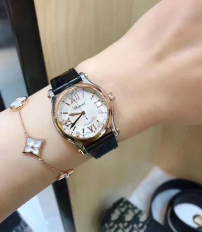 图片[2]-韩国专柜代购Chopard萧邦HAPPYSPORT快乐钻石腕表 5颗钻 全金手表-穿范儿